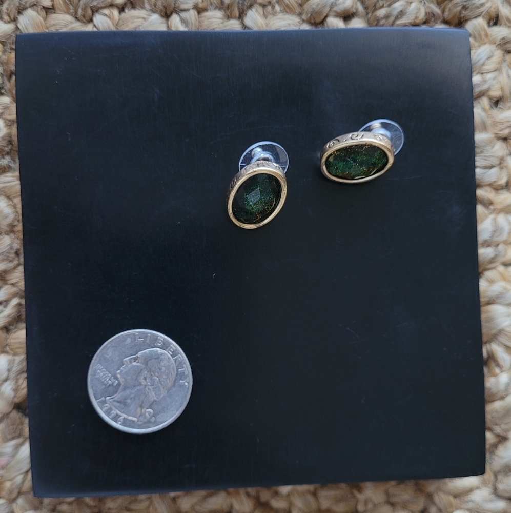Chico's gold tone green glittery stud earrings - Picture 1 of 3